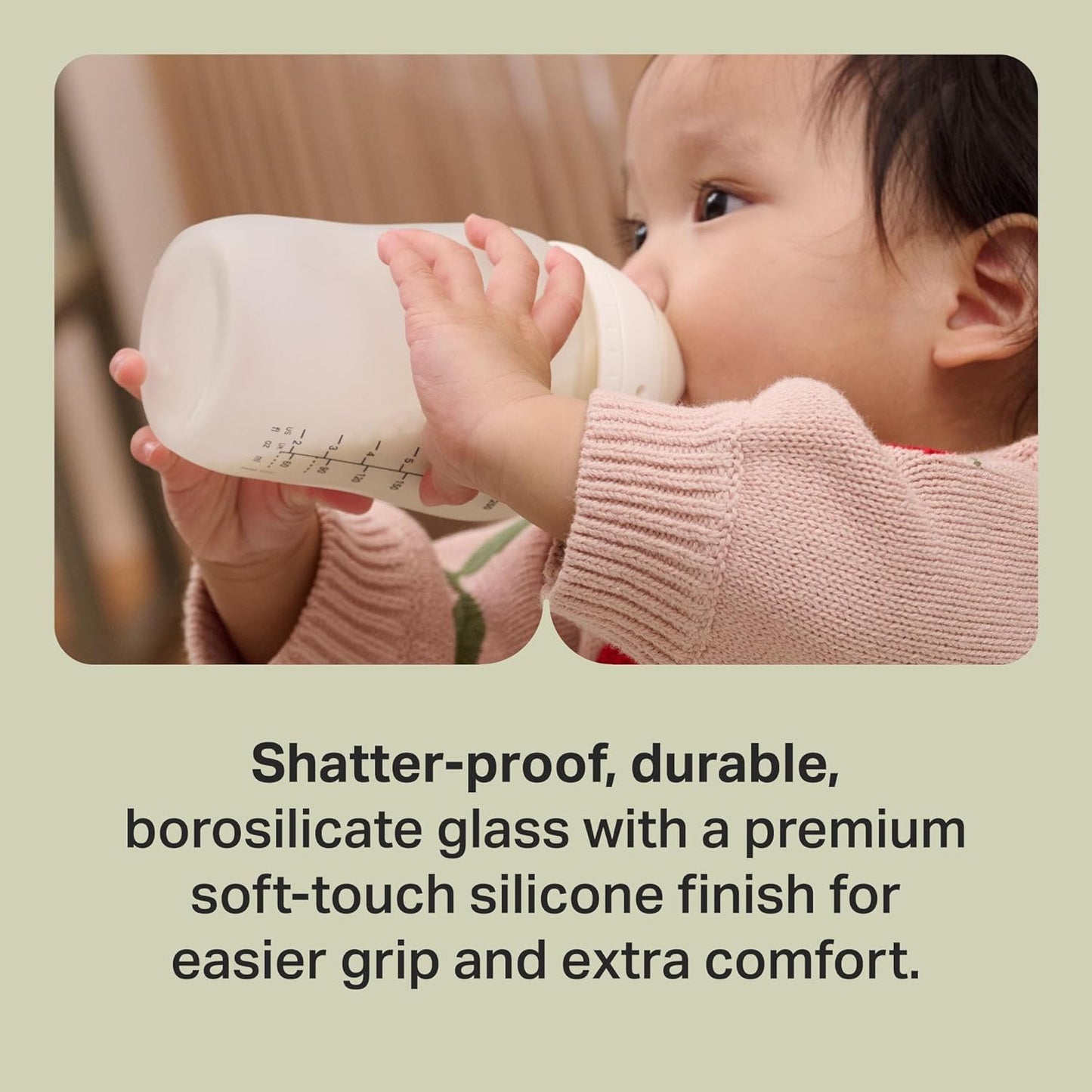 Tommee Tippee Silicone Coated Glass Baby Bottles for Feeding, 9 0z, Anti-Colic, 0+ Months, Slow Flow Breast-Like Nipple, Shatter-Proof Glass, BPA Free, Pack of 2