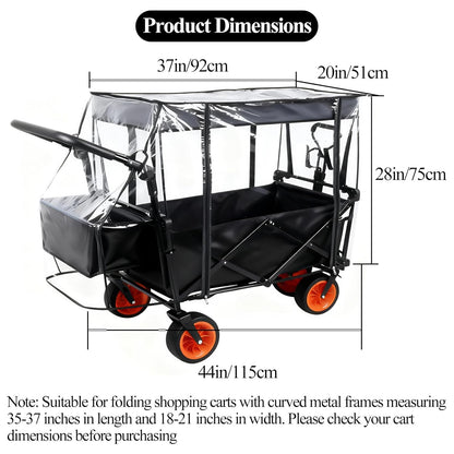 Wagon Rain Cover,Waterproof Sun Collapsible Cart Canopy Shade Wagons Attachment Sandproof Windproof UV-Resistan Carts Removable Protective,Clear Plastic,for Outdoor Camping Picnic Beach Garden Use