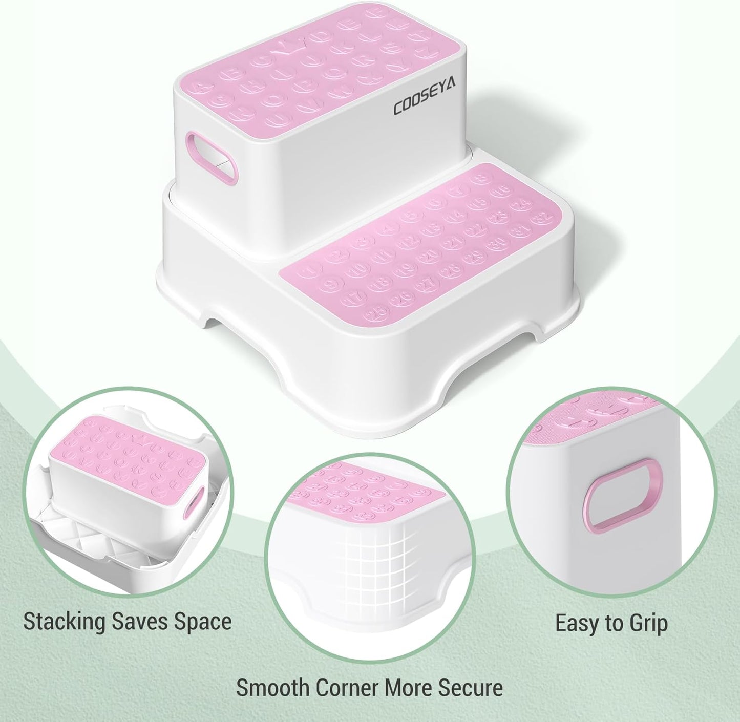COOSEYA 2 Step Stools for Kids,Toddler Step Stool for Bathroom Sink,No-Slip Double up Stepping for Toddlers Bathroom, Multifunctional Toilet Potty Stool for Kids,Toilet Potty Training(2 Packs)