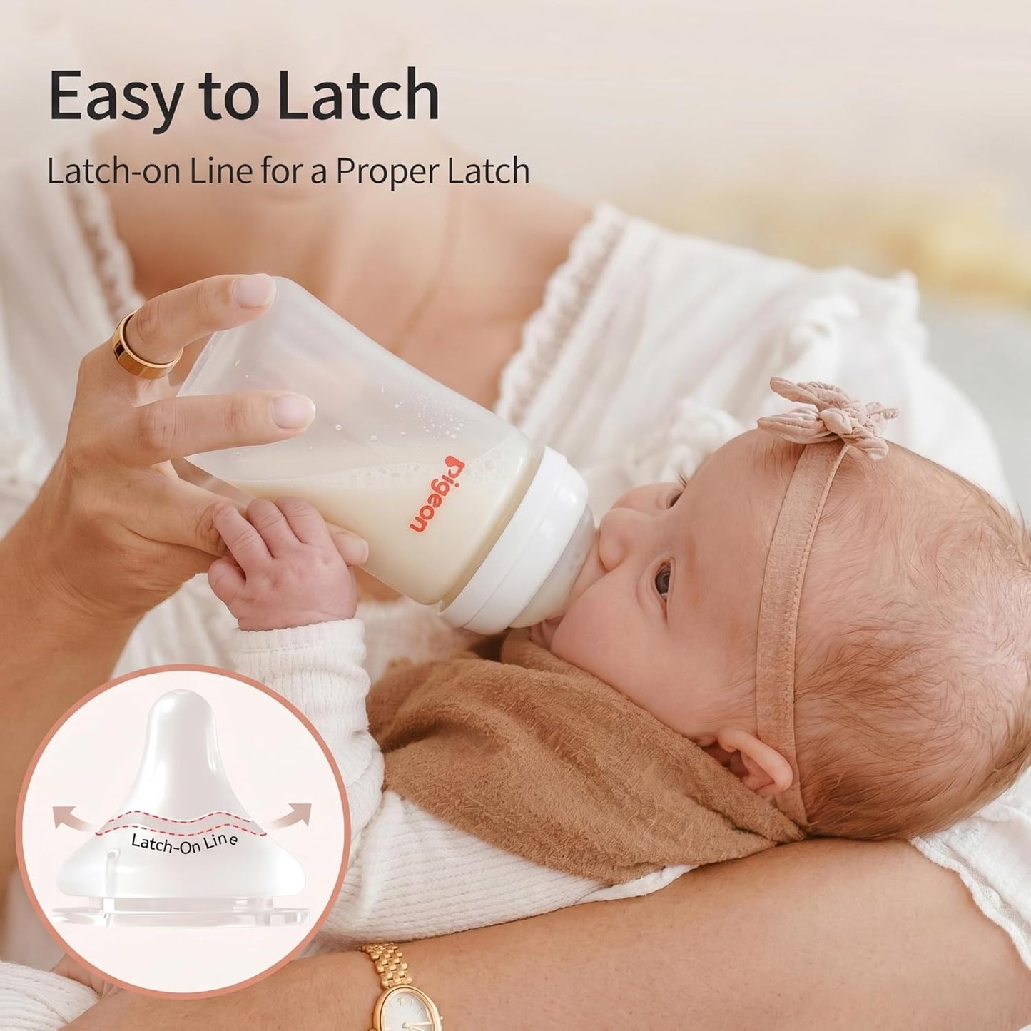 Pigeon PP Nursing Bottle Wide Neck, Anti-Colic, Streamlined Body, Natural Feel, Easy to Clean, 8.1 Oz(Pack of 4), Includes 4pcs M Nipples (3m+)