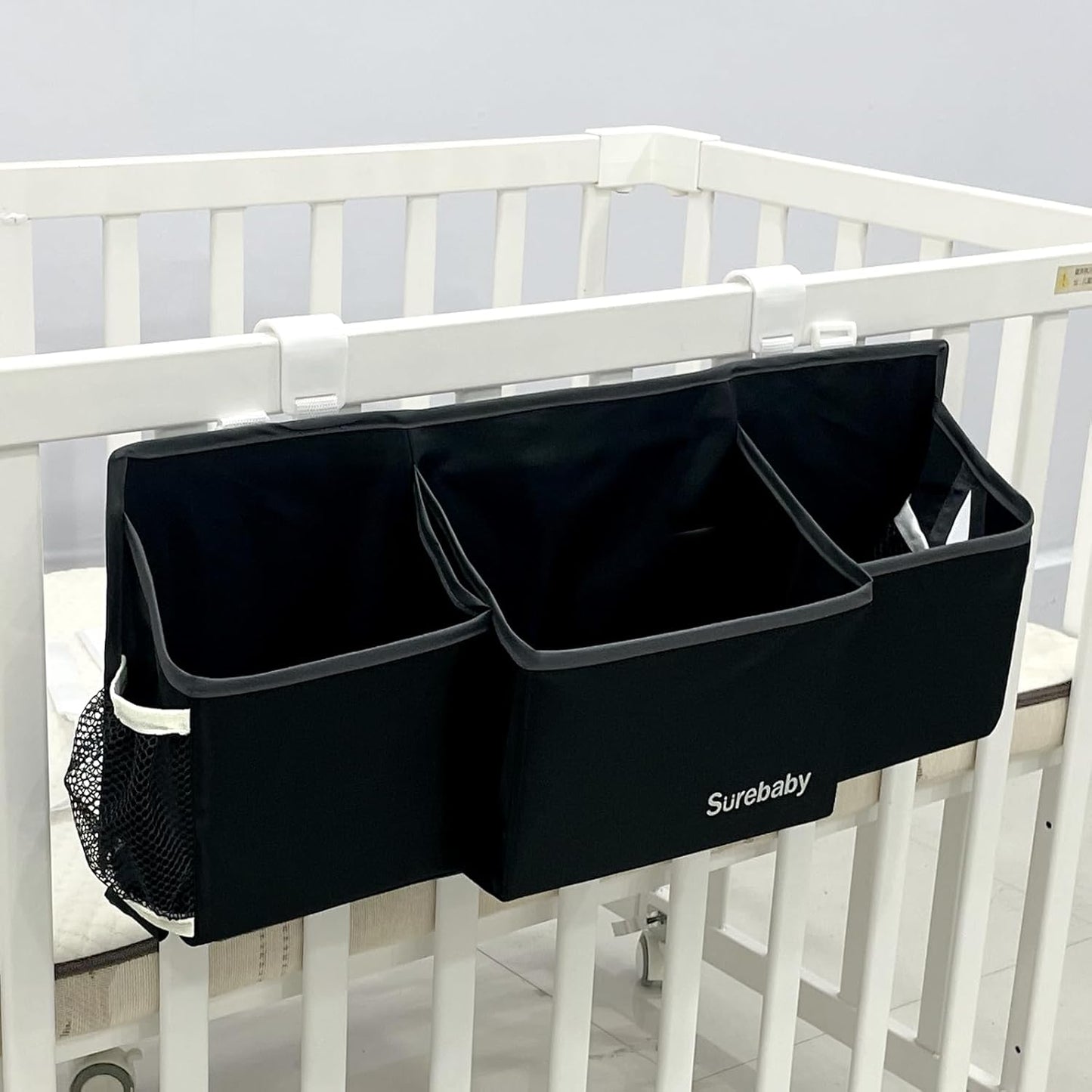Hanging Baby Diaper Caddy, 3-in-1 Diaper Caddy Organizer Holder For Baby Crib, Nursery Organization Diaper Stacker Storage For Crib, Changing Table-Grey