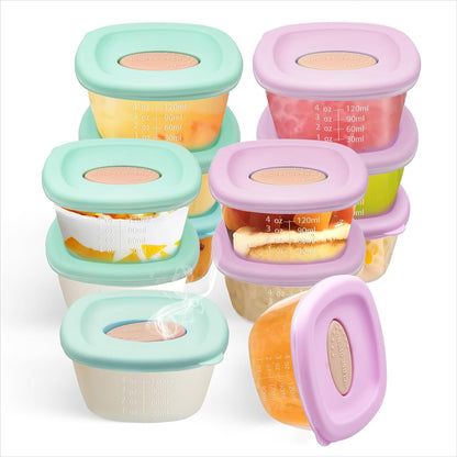 4 Pack Baby Food Storage Containers 4 oz, Baby Silicone Food Jars with Ventilation Valve, Snack Containers with Leak Proof Sealing Lid Microwave Safe, Suitablefor Nurseries, Schools and Travel