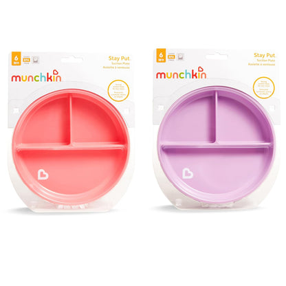 Munchkin Stay Put Suction Plates for Baby and Toddler, 3 Divided Sections , Blue/Green