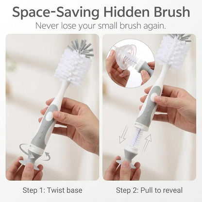 Ariseno 5-in-1 Baby Bottle Brush Set, Including Nylon and Silicone Bottle Brush, Bottle Cap, Straw and Nipple Cleaner, BPA-Free (Blue)