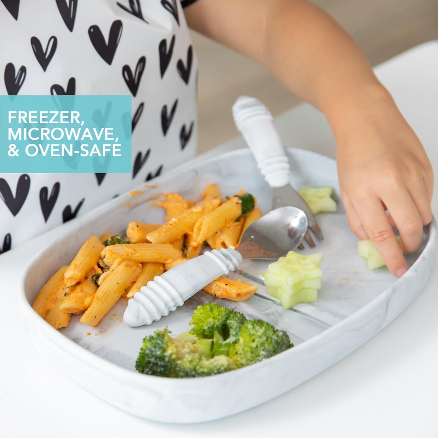 Bumkins Toddler and Baby Suction Plate, Divided Grip Dish for Babies and Kids, Baby Led Weaning, Feeding Supplies, Sticks to Tables and Highchairs, Platinum Silicone, for Chidren 6 Months, Gray