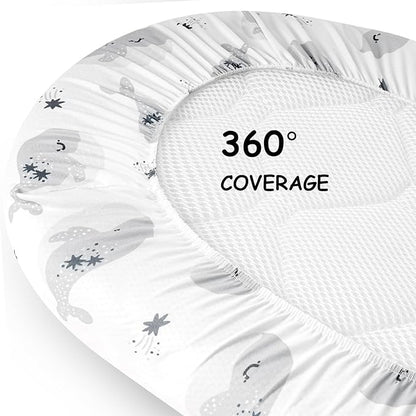 Yoofoss Bassinet Sheets for Baby,3-Pack Fitted Bassinet Sheets Set Compatible with Halo Bassinest Swivel Sleeper,Baby Delight,Angelbliss,Soft Breathable Bassinet Mattress Sheets (Blue+Seahorse)
