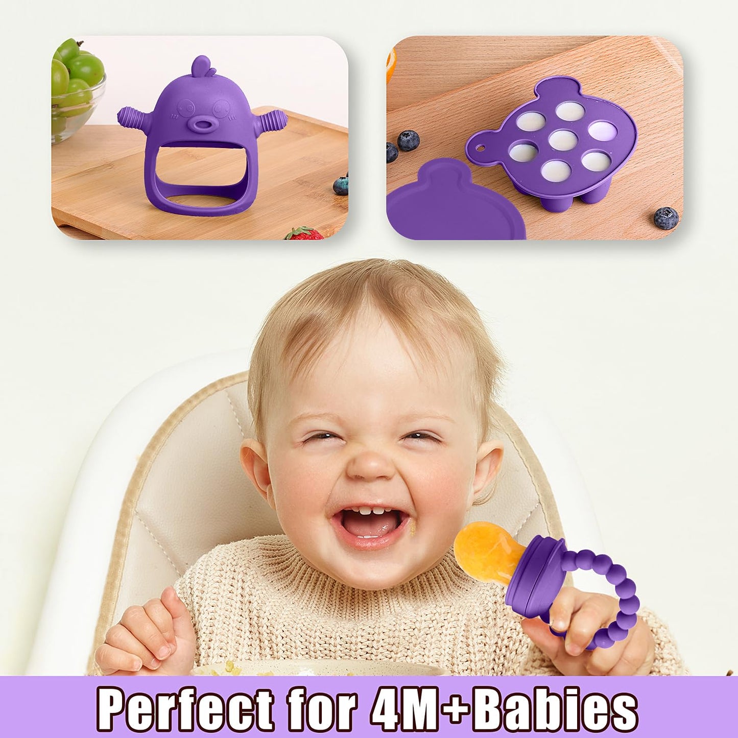 3-in-1 Baby Food & Fruit Feeder Set – Breastmilk Popsicle Mold with Freezer Tray, Teething Relief Toy, BPA Free Infant Silicone Feeding Combo, 3 Bonus Sizes (S/M/L) Sacs (Olive Green)
