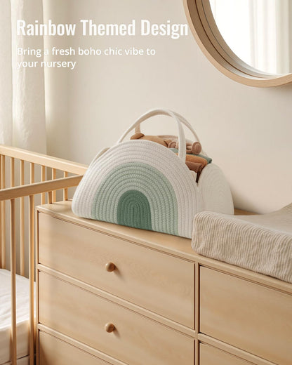 Blissful Diary Baby Diaper Caddy Organizer, Cotton Rope Diaper Caddy Basket, Large Storage Basket for Newborn Boys and Girls, Gift for Baby Shower List, Newborn Essentials, Earthy Rainbow