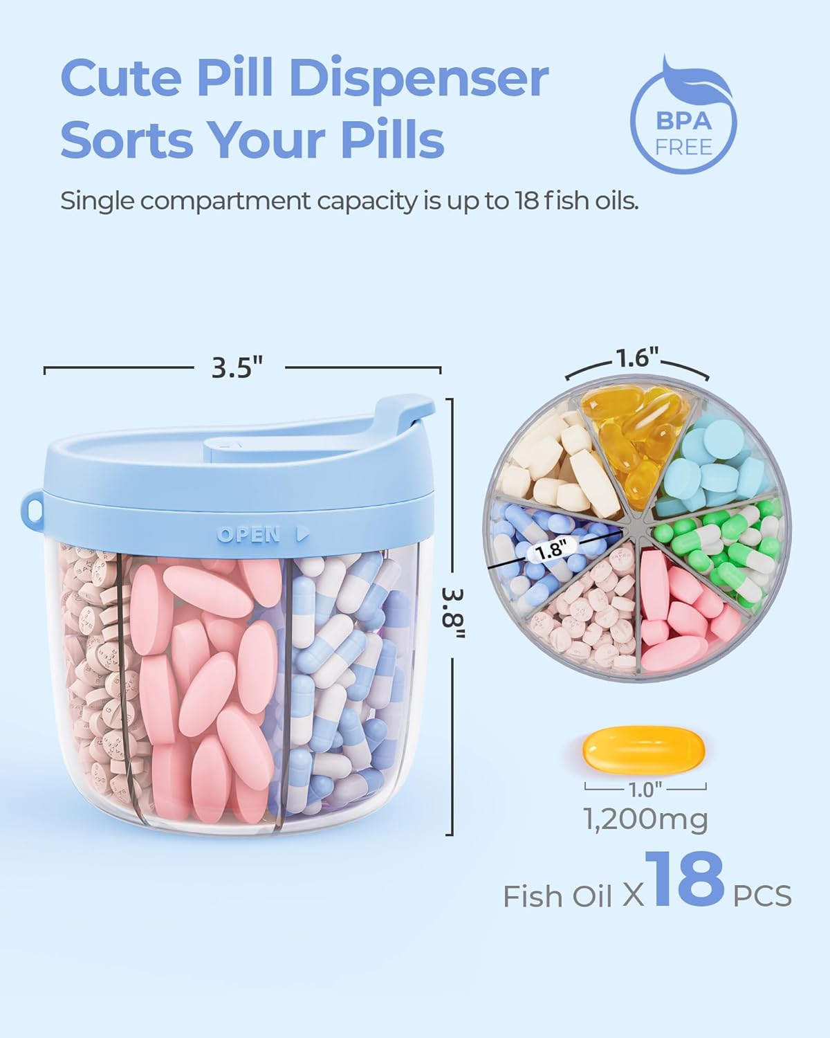 AMOOS Cute Pill Dispenser with 7 Compartments, Pill Bottle Organizer with Anti-Mix Design, Portable Pill Organizer for Travel with Wide Mouth for Easy Access, BPA-Free Patented Pill Container, Pink