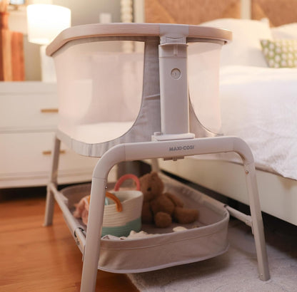 Maxi-Cosi Iora Baby Bassinets Bedside Sleeper, Portable Bassinet, Infant Bedside Sleeper Crib, Height Adjustable, Breathable Mesh, Large Storage Basket, Truffle