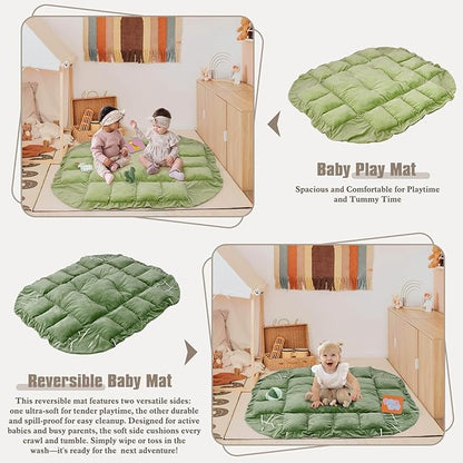 5-in-1 Plush Baby Play Gym, Baby Play Mats, Convertible Baby Gym, Tummy time mat, 6 Sensory Toys, Activity Center, Ball Pit, Green