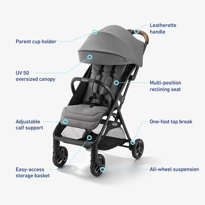 Graco Ready2Jet Compact Stroller – Overhead Friendly Compact Travel Stroller with Automatic Fold, Lilac Mod