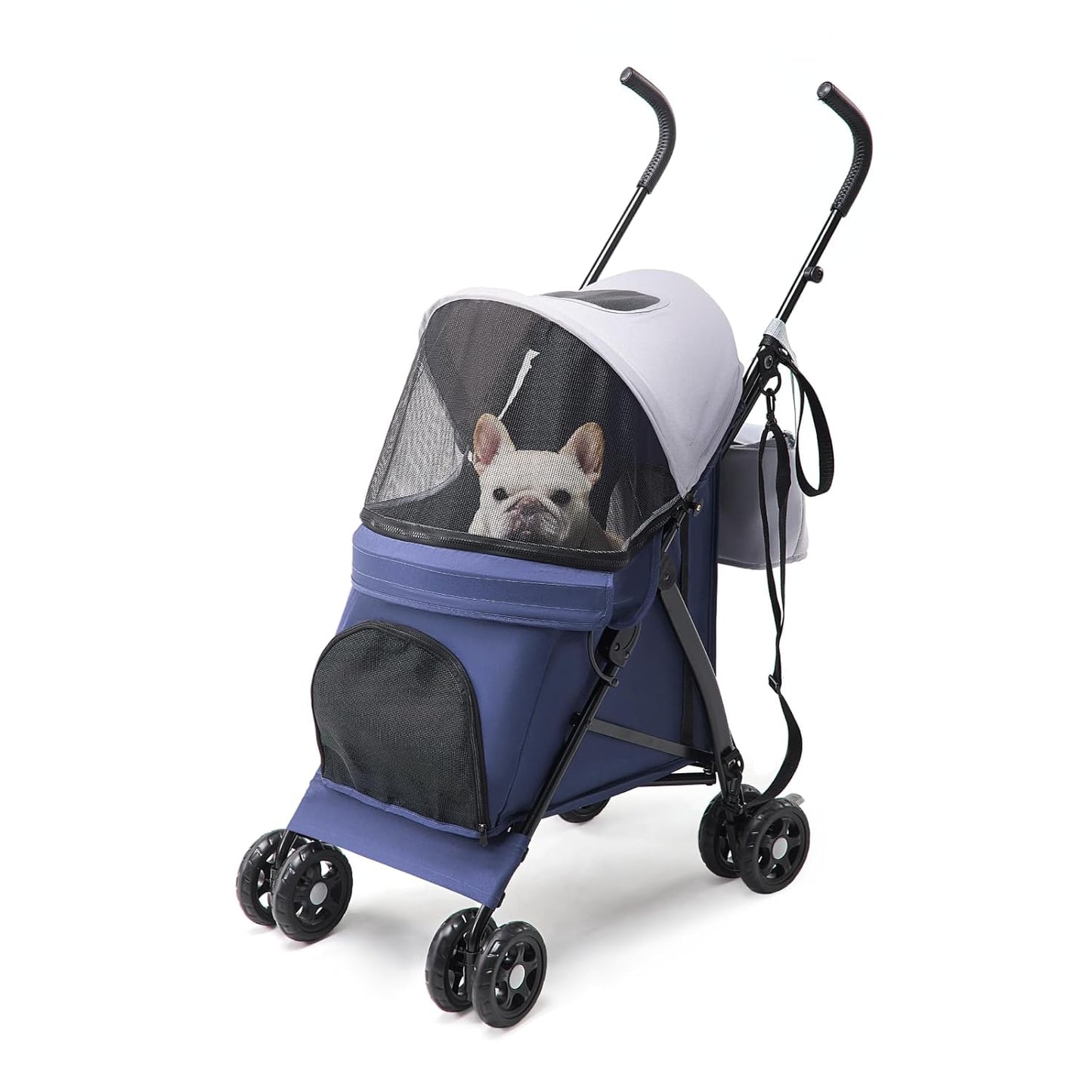 10lbs Ultra-Lightweight Pet Stroller - Compact Folding Umbrella Stroller with Durable Shoulder Strap, 3-Compartment Organizer & Cup Holder - Portable Dog Cat Travel Carriage, Dark Gray