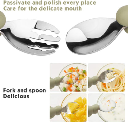 Silicone Suction Plate for Toddlers with Fork Spoon Set - Self Feeding Training Divided Plate Dish and Bowl for Baby and Toddler, Fits for Most Highchairs Trays (Green)