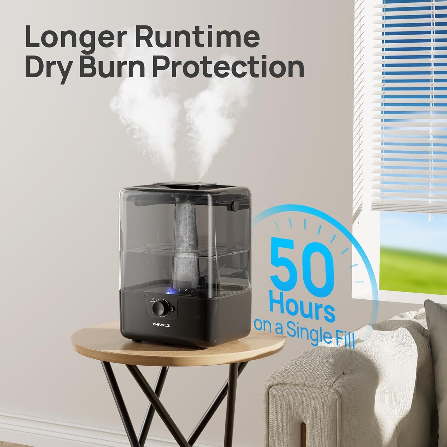 CHIVALZ Humidifiers for Bedroom Large Room, 6L Cool Mist Top Fill Humidifier with Essential Oil Diffuser, 26dB Quiet Ultrasonic Humidifier for Baby Nursery Plants, 50H Runtime Night Light 1 Pack White