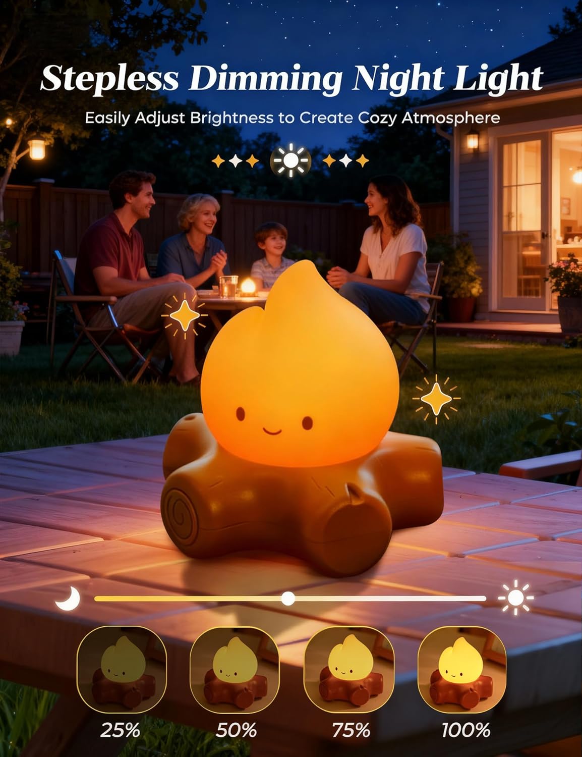 3pcs Cozy Campfire Nightlight Kits, Soothing Nature Sounds, White Noise Night Light for Baby Adult, Rechargeable, Cute Flame Lamp, Best Gift for Kids Bedrooms Camping Trips