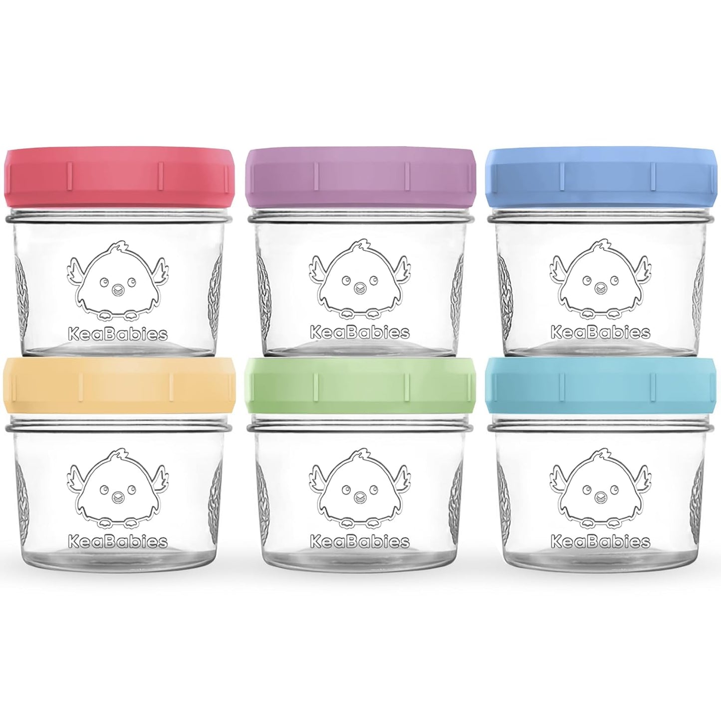 KeaBabies 12pk 4oz Glass Baby Food Containers with Lids - Leak-Proof, Microwavable Small Glass Jars, Baby Purees & Toddler Snack Storage Containers, BPA-Free, Dishwasher & Freezer Safe (Nord)