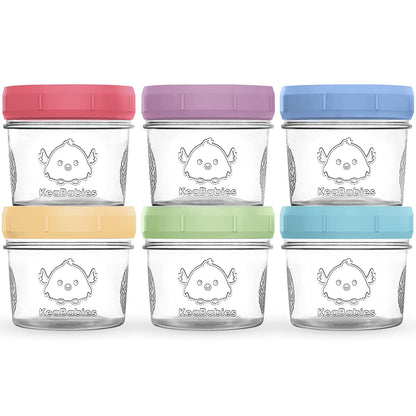KeaBabies 12pk 4oz Glass Baby Food Containers with Lids - Leak-Proof, Microwavable Small Glass Jars, Baby Purees & Toddler Snack Storage Containers, BPA-Free, Dishwasher & Freezer Safe (Nord)