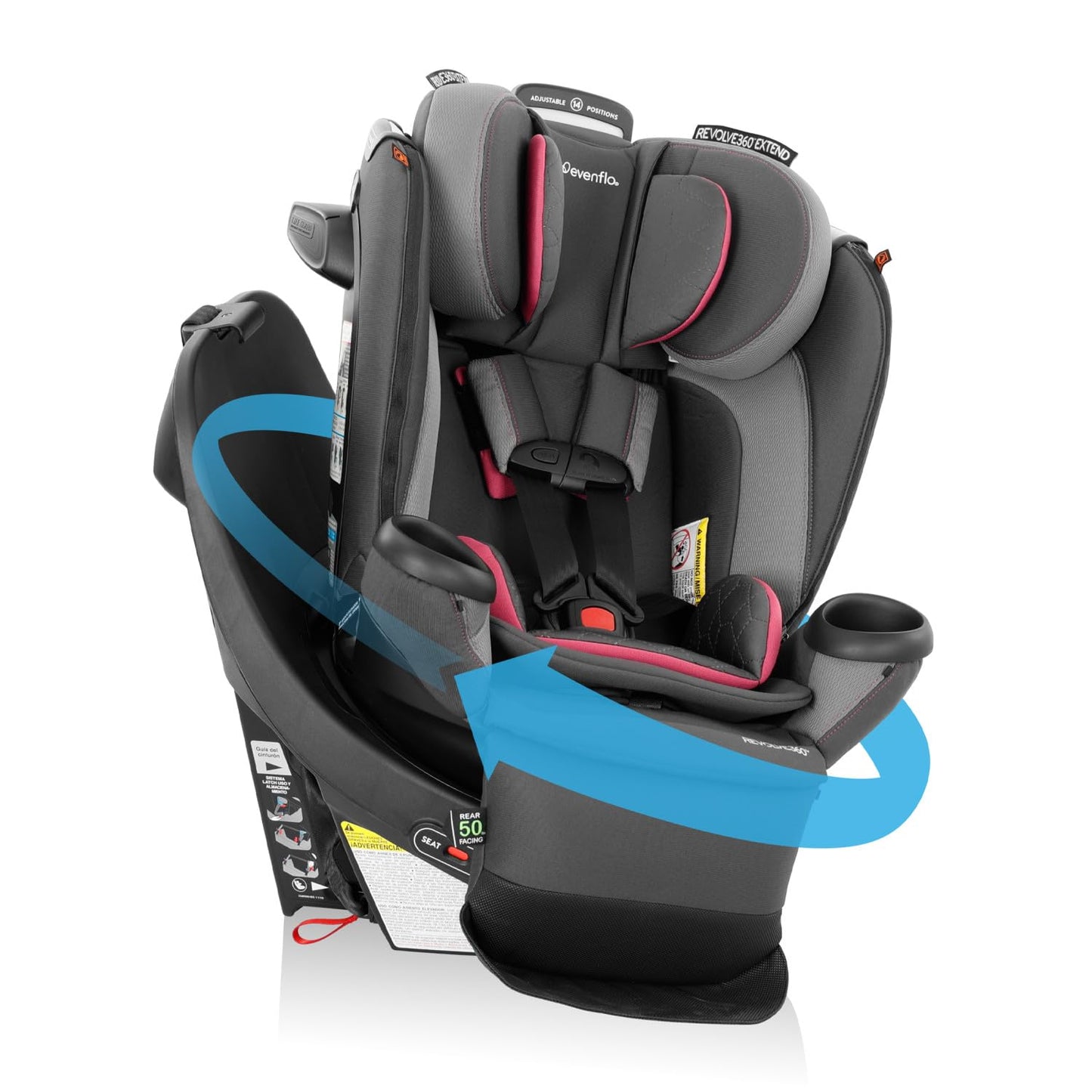 Evenflo Revolve360 Extend Convertible Car Seat with 360 Degree Rotation, Extended Rear-Facing, Forward-Facing, Booster Mode, and Secure Latch Install, Revere Gray