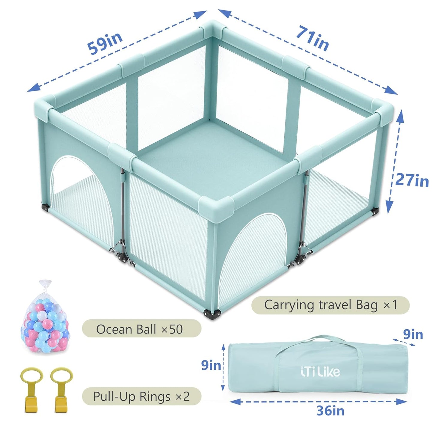 Foldable Baby Playpen, iTiLike Large Playard with Detachable Thickened Washable Water-Resistant Mat, Playpen for Babies and Toddlers, Play Pens with Gate, Indoor & Outdoor Portable Play Yard