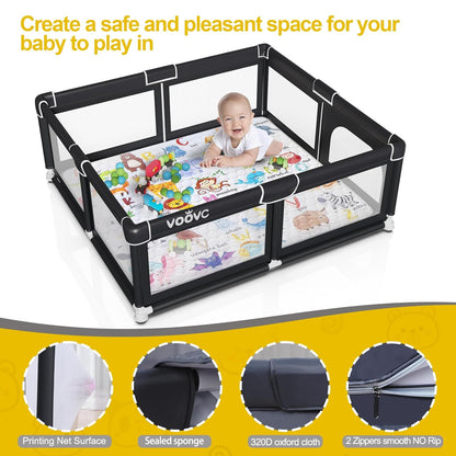 Premium Baby Playpen with Mat, 71x60 Inches Extra Large Playpen for Babies and Toddlers, Indoor & Outdoor Activity Center, Safety Baby Play Pen with Gate Prints
