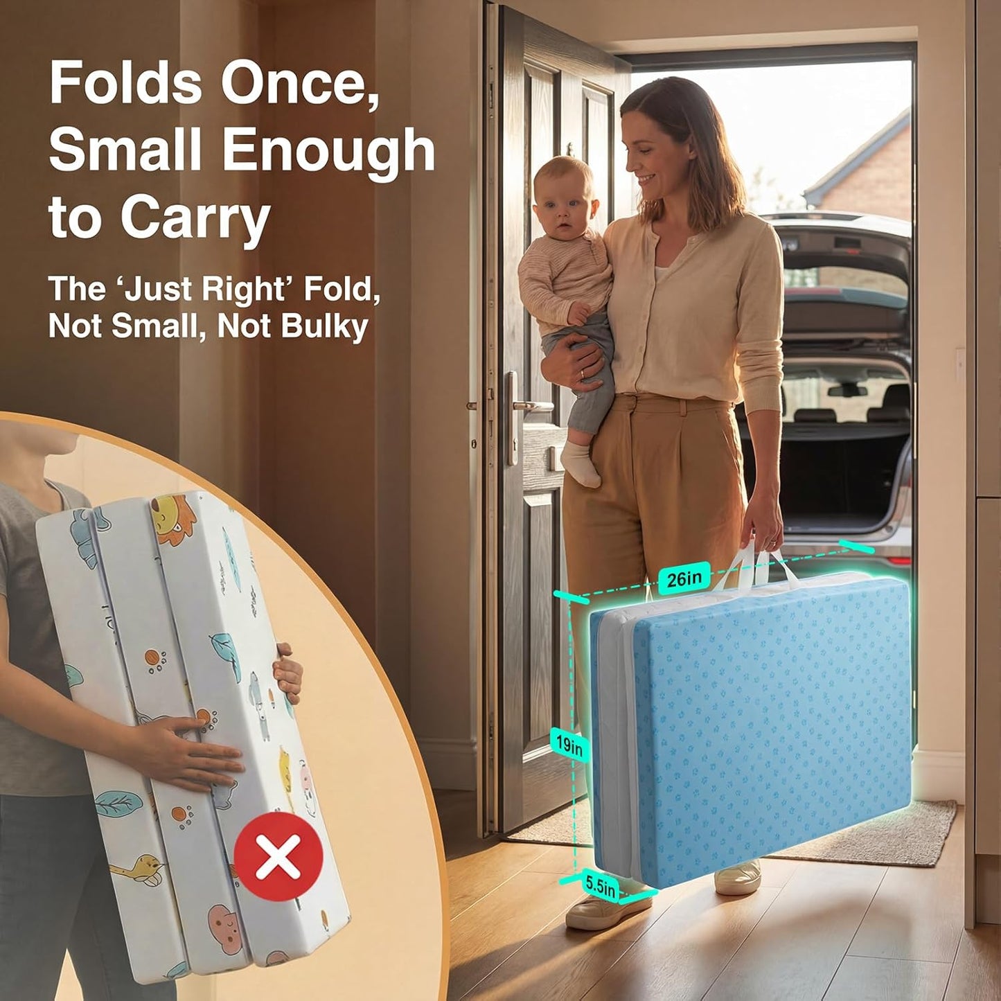 Bi-Fold Pack and Play Mattress, 3 Inch Thick Soft & Firm Memory Foam Breathable Portable Pack n Play Mattresses, Baby Playpen Mattresses with Removable Washable Cover 38x26x3 Inch - Gary