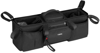 YOREPEK Heavy Duty Double Stroller Organizer for Bob Duallie, Baby Jogger City Mini GT2 and Jeep,Stroller Caddy with Detachable Cooler Bag and Handbag,Stroller Storage Attachment for Baby Accessories