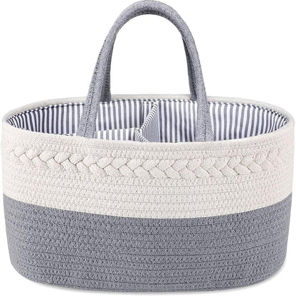 ABenkle Baby Diaper Caddy, Nursery Storage Bin and Car Organizer for Diapers and Baby Wipes, Cotton Rope Diaper Basket Caddy, Changing Table Diaper Storage Caddy