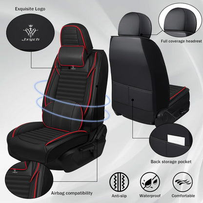 Seat Covers Fit for Mini Convertible 2009-2025 Premium Leather Car Seat Covers, Waterproof Non-Slip and Airbag Compatible, Fashion Car Seat Protector (Black Red,Front Set with Pillow)