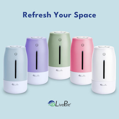 LivePure Cool Mist Humidifiers for Bedroom. Small Humidifier for Babies, Nursery, Plants, Office. Ultrasonic Cool Mist Humidifier w/Quiet Operation, USB-C Rechargeable. Rose Quartz