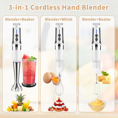 Toogel Cordless Immersion Blender, Electric Hand Blender with 21-Speed & 3-Angle Adjust, USB Rechargeable, BPA-Free & Dishwasher Safe for Baby Food, Smoothies, Soup (Grey)
