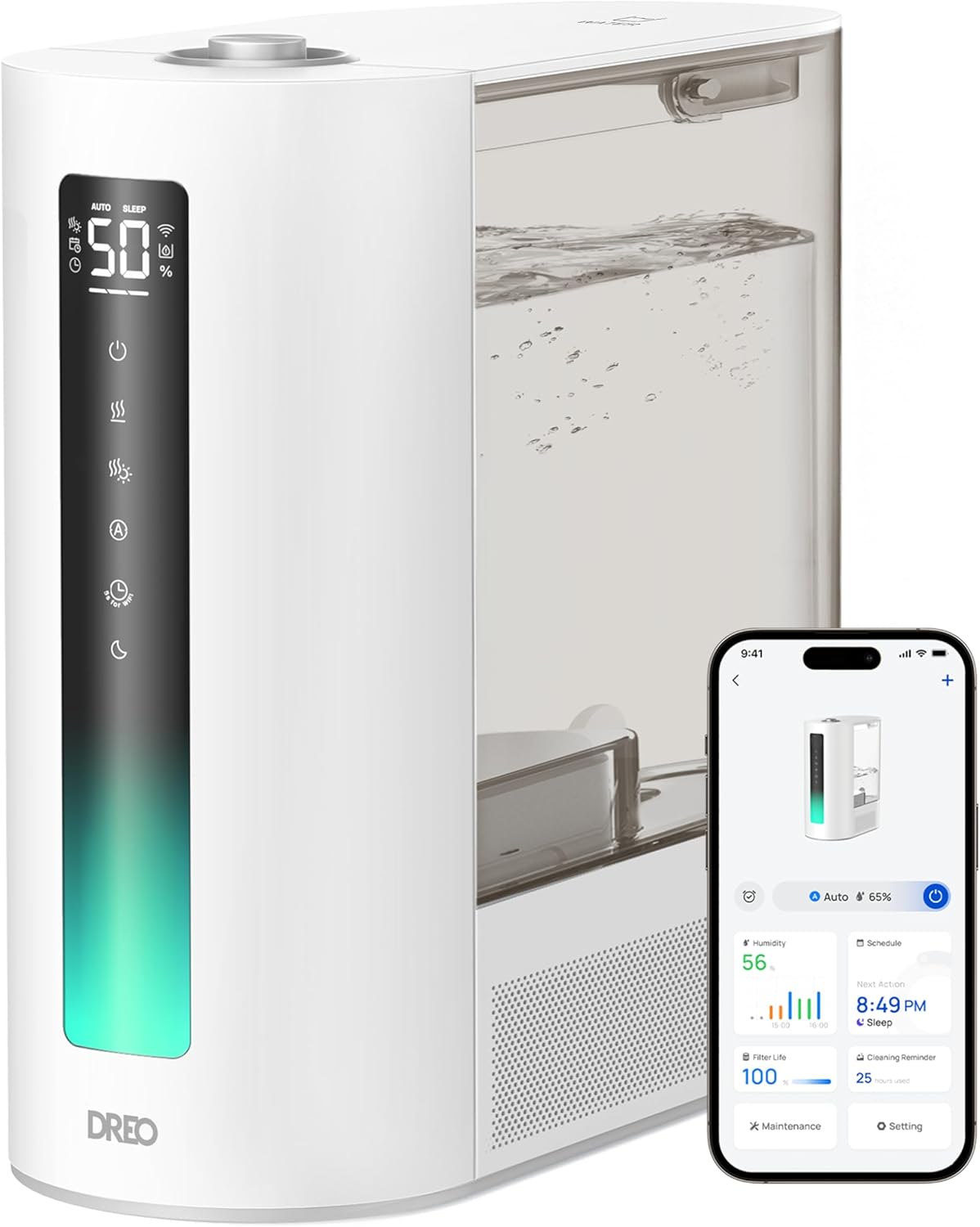 DREO 6L Humidifiers for Bedroom, Smart Warm & Cool Mist for Large Room, 60Hr Quiet Runtime for Baby, Plant, Humidity Sensor, Indicator Light, 12H Timer, Google/Alexa, HM713S