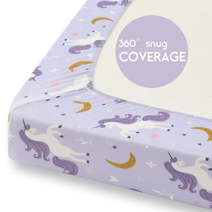 Yoofoss Pack and Play Sheets Fitted, Mini Crib Sheets 2-Pack for Pack N Play Mattress, Stretchy Playard Sheet, Soft and Breathable Green+Giraff