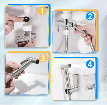 Handheld Bidet Sprayer for Toilet-Adjustable Water Pressure Jet Spray with Bidet Hose for Feminine Wash, New Premium Stainless Steel Muslim Shower Toilet Bidet Cloth Diaper Sprayer Set