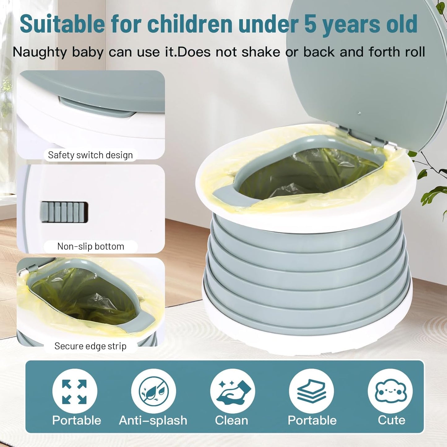 SunnySmile portable, foldable potty seat for toddler, Training Toilet Seat Emergency Toilet for Car, Camping, Outdoor, indoor (grey, small)