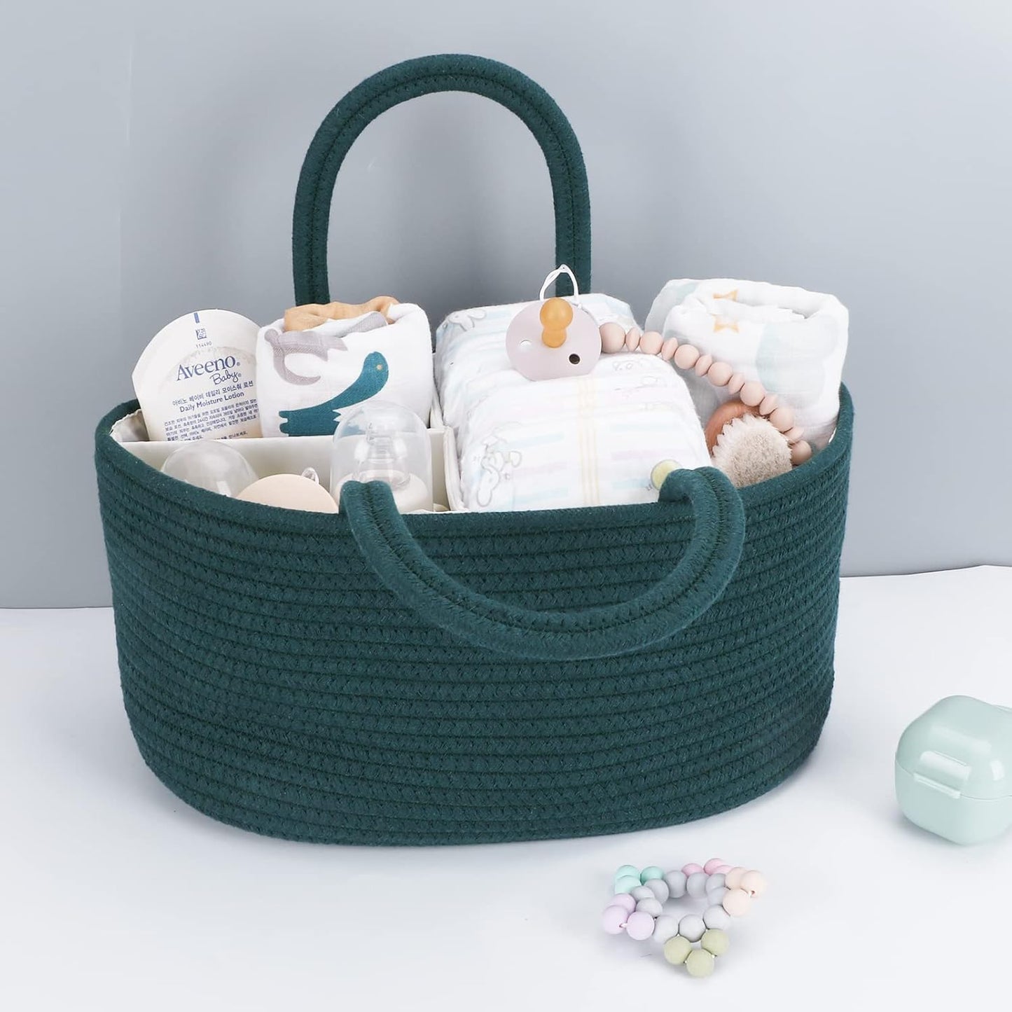 Baby Diaper Caddy Organizer for Girl Boy Rope Nursery Storage Bin Basket Portable Holder Tote Bag for Changing Table Car Travel Baby Shower Gifts Newborn Essentials Registry Must Have Items Pink