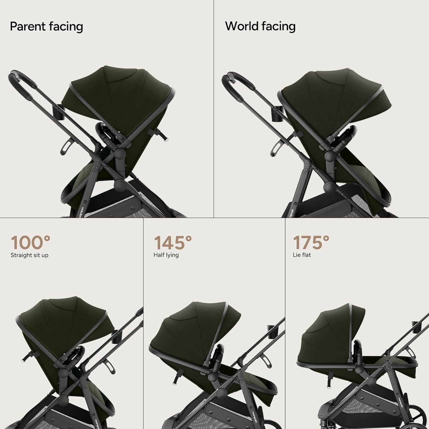 Mompush Baby Stroller, Convertible 2-in-1 with Bassinet Option, Infant Car Seat Compatible, Includes Adapter - Sturdy Full-Size Infant Stroller for Family Adventures