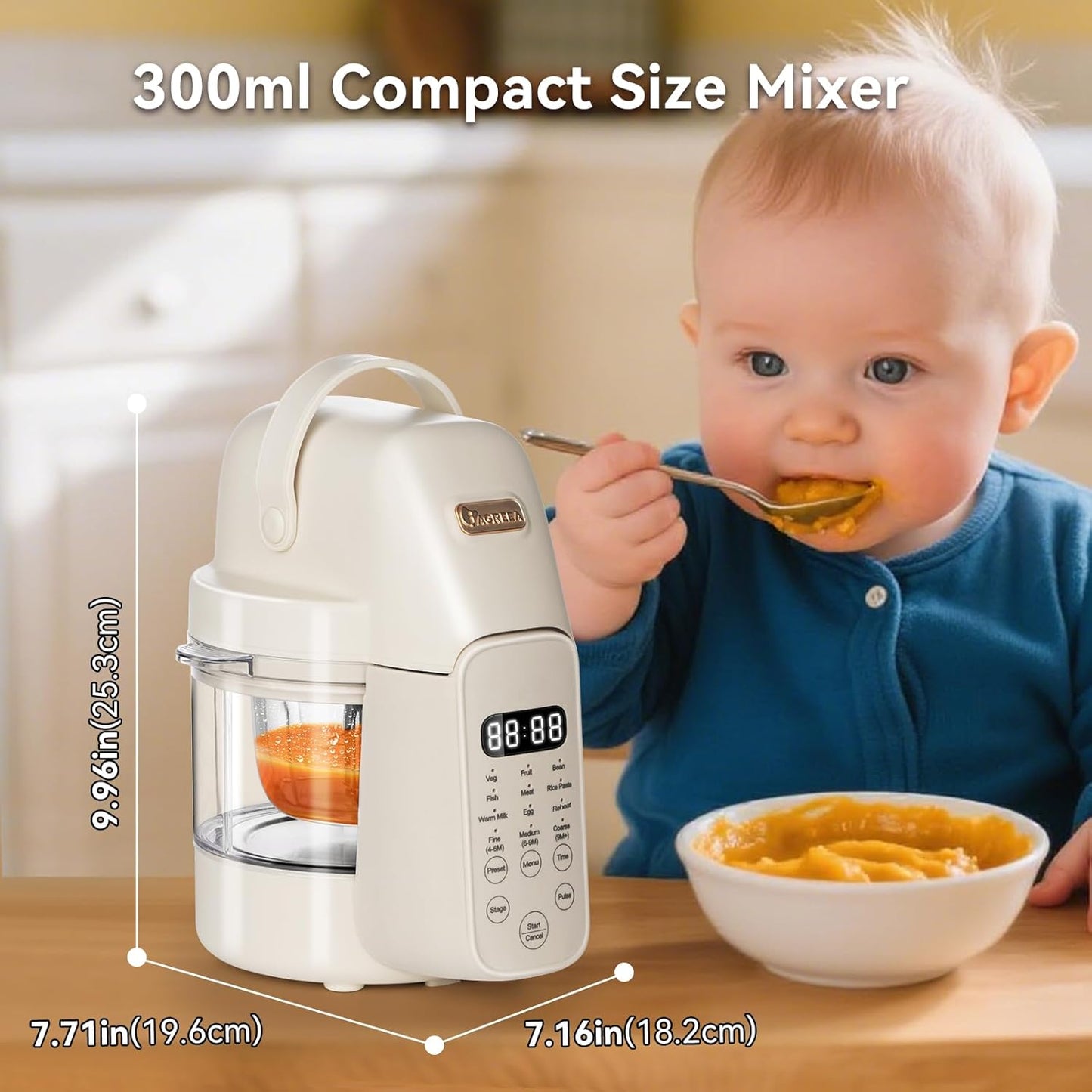 Baby Food Make 10 OZ Baby Food Puree Maker, Steamer Puree Blender with Three Age Groups, Auto Cooking & Grinding, 24-Hour Appointment/Self Cleans/Touch Screen Control, Manual Mode