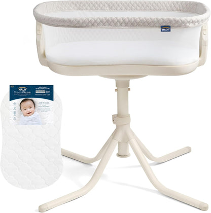 HALO BassiNest Soothing Swivel Sleeper 3.0S – Over-Bed Baby Bassinet with 360 Rotation, Adjustable Height, Breathable Mesh, Calm Sounds & Vibrations, Safe Close Sleeping, Lowering Wall for Easy Access