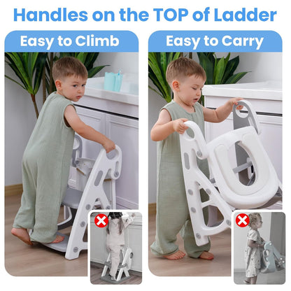 Potty Training Seat, Primlect Upgrade Ultra-Stable Toddler Toilet Seat for Kids Boys Girls, 2 in 1 Potty Training Toilet with Step Stool, Adjustable Seat and Ladder, Non-Slip Pad, Splash Guard (Grey)