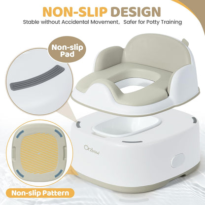 Orzbow 3-in-1 Toddler Potty Training Toilet | Baby Potty Chair, Toilet Topper Training Seat and Step Stool for Boys and Girls, Easy-to-Clean with Splash Guard and Lid, Grey