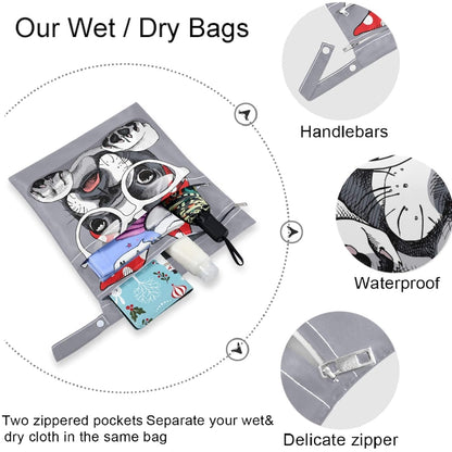 visesunny Leopard Grain 2Pcs Wet Bag with 2 Zippered Pockets Snap Handle Washable Reusable Roomy for Travel,Beach,Pool,Daycare,Stroller,Diapers,Dirty Gym Clothes, Wet Swimsuits, Toiletries