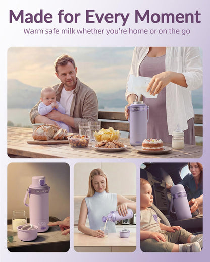 Portable Bottle Warmer, World’s First with Battery Protection Case & Built-in Sterilizer, IPX5 Water-Resistant, Triple-Leak Proof, Fast Heating, 18oz Capacity for Breast Milk & Formula
