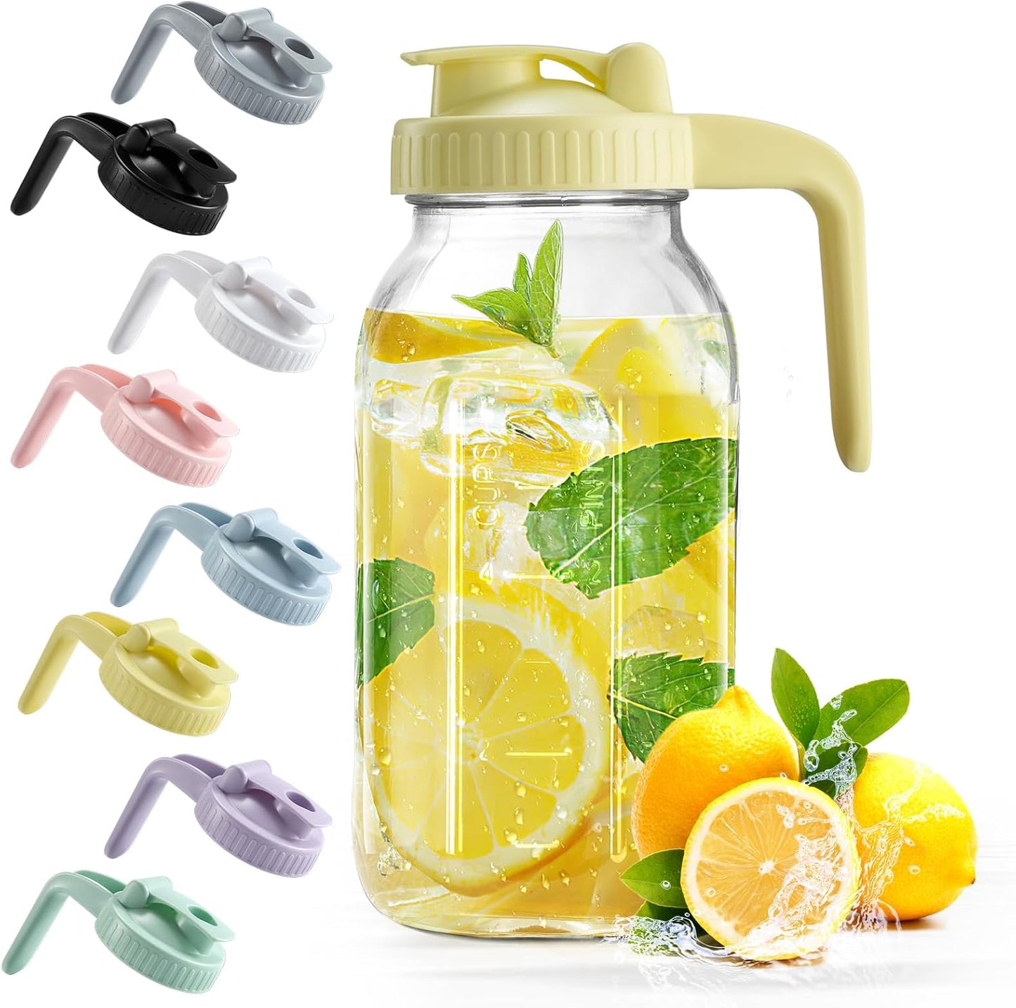 32oz Glass Pitcher with Lid & V-shaped Pour Spout - 1 Quart Breastmilk Pitcher Double Leak Proof, Creamer Container for Sun Tea, Juice, Cold Brew Coffee, Breastmilk Storage Container