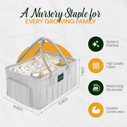 Large Diaper Caddy Organizer with Handle Neutral Boy Girl – Baby Basket for Nursery, Car, Changing Table – Portable Baby Storage with Compartments – Perfect for New Parents and Baby Shower Gifts