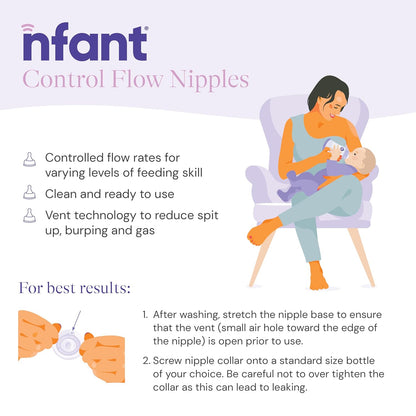 nfant | Nipple - Slow Flow Nipple, Purple (6ml/min), 4-Pack
