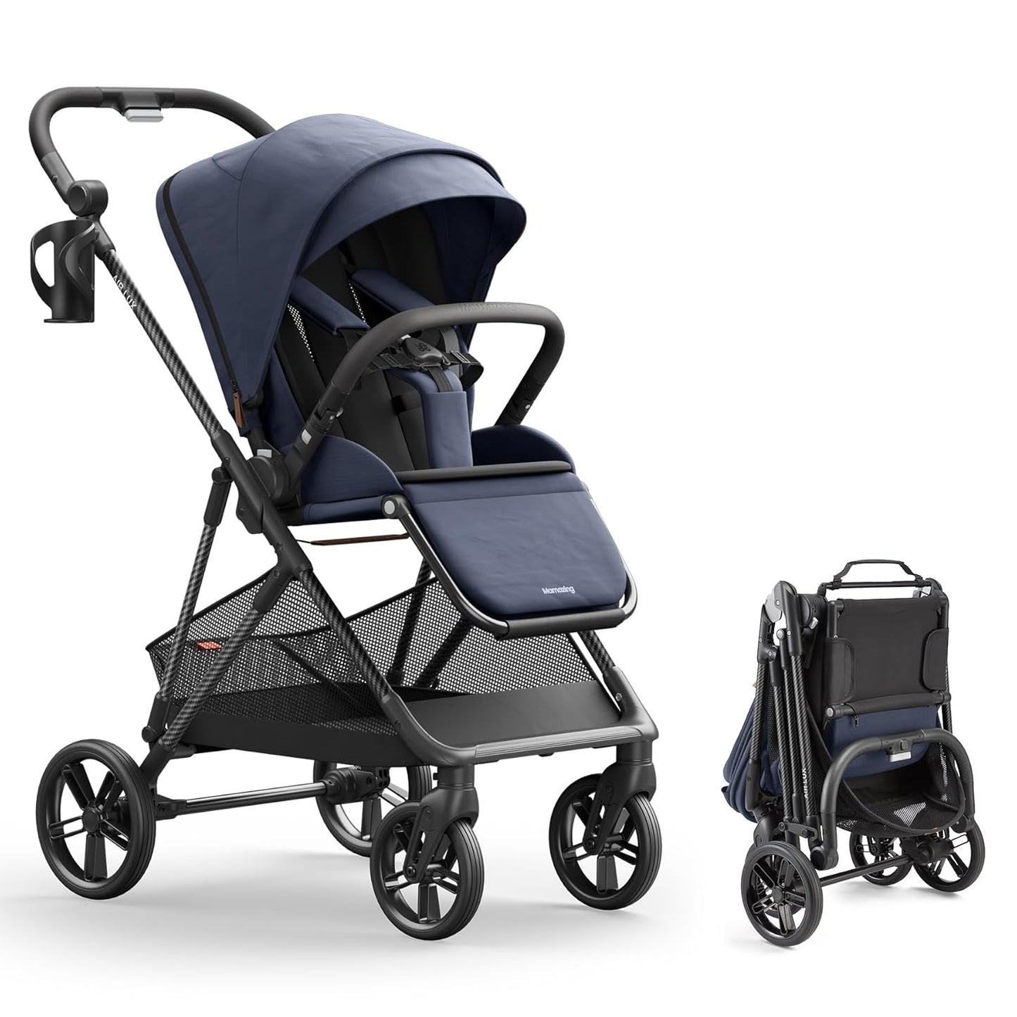 MAMAZING Air Lux Baby Stroller, Carbon Fiber Frame Only 15.8lbs, Compact Fold Toddler Stroller with Reversible Seat with Infant Insert, Included UPF 50+ Canopy, Large Storage Basket & Car Seat Adapter