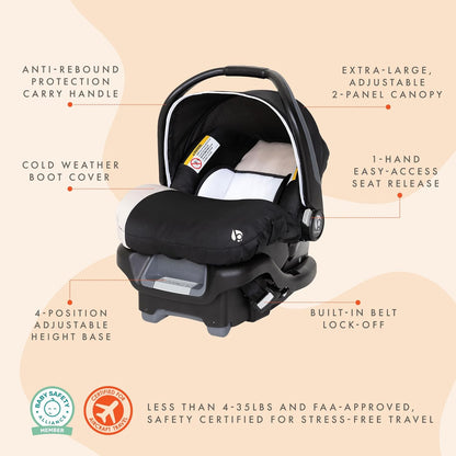 Baby Trend Ally Newborn Baby Infant Car Seat Carrier Travel System with Harness and Extra Cozy Cover for Babies Up to 35 Pounds, Modern Khaki
