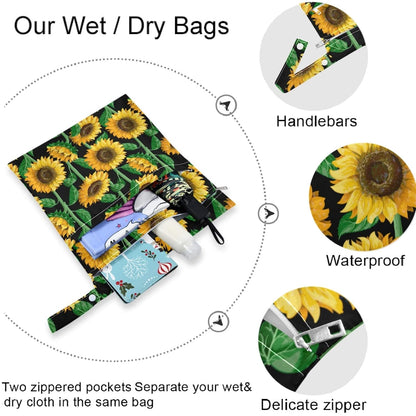 visesunny Leopard Grain 2Pcs Wet Bag with 2 Zippered Pockets Snap Handle Washable Reusable Roomy for Travel,Beach,Pool,Daycare,Stroller,Diapers,Dirty Gym Clothes, Wet Swimsuits, Toiletries
