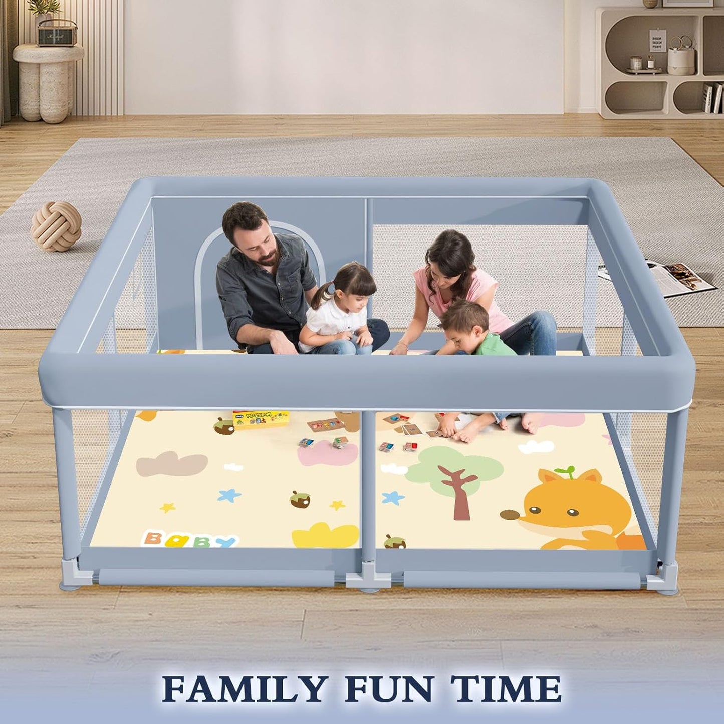 XVISHX 65 x 50 Inch Baby Playpen, Playpen for Babies and Toddlers, Baby Play Pen Playard for Indoor & Outdoor Active Center Game Fence, with Skin-Friendly Fabric and Soft Breathable Mesh, Grey
